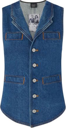 Pinko Tailored Denim Vest with Notched Lapel and Flap Pockets