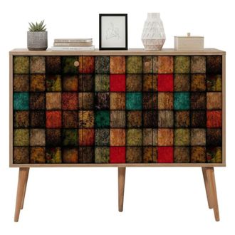 Dmora Aparador Nunki, Buf&eacute; De Sal&oacute;n, Aparador De Sal&oacute;n, Despensa De Cocina, 120x36h90 Cm, Roble Y Multicolor, Con Embalaje Reforzado - Dmora