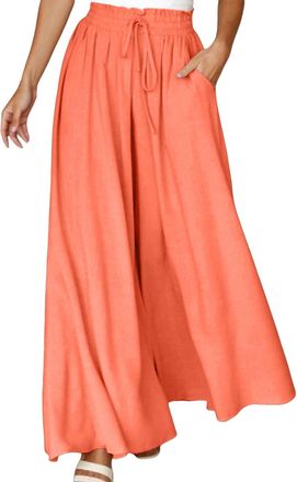 Generic Womens Summer Wide Leg Palazzo Pants High Waisted Flowy Culottes Pockets Trendy Casual Lounge Boho Beach Trousers Petite/Regular/Tall Summer Beach Lou