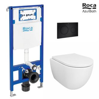 Roca Pack Bastidor Roca Duplo Cisterna Empotrada Y Pulsador Pl10 Negro Mate + Inodoro Suspendido Swiss 53 Cm Tornado Y Soft-close