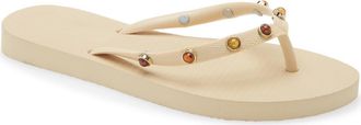 Arezzo Brizza Stone Embellished Flip Flop in Cream at Nordstrom, Size X-Large