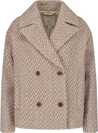Calvin Klein Short Double-Breasted Wool Blend Coat with Notched Lapels