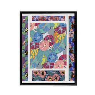 Artery8 Vibrant Flower Pattern Benedictus Vintage Black Framed Canvas Wall Art | Size: W24 x H32