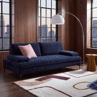 Maisons du monde Sof&aacute; de 3 plazas de terciopelo azul noche con respaldo ajustable