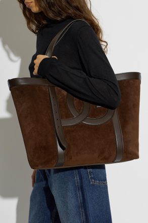 Dolce & Gabbana Suede Bag With Logo, Womens, Brown