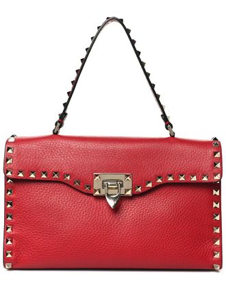 Valentino Rouge Pebbled Calfskin Leather Medium Rockstud Top Handle Shoulder Bag (Authentic Pre-Loved)