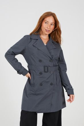 Brave Soul Womens Charcoal Double Breasted Short Trench Coat - Size 12 UK