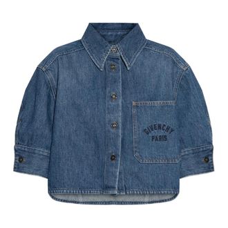 Givenchy Denim Shirts, female, Blue, Size: XS Cropped Cocoon Shirt