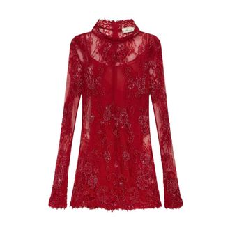 Blumarine Geborduurde kanten minijurk - Dames - Jurken - Rood - Maat: S Polyamide