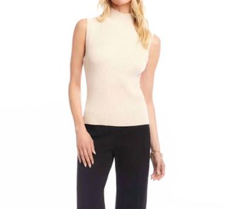 Karen Kane Raquel Ribbed Turtleneck Sweater Tank Top In Ecru