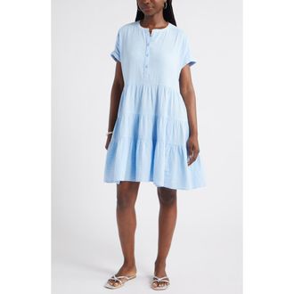 Caslon Cotton Gauze Tiered Popover Dress in Blue Windsurfer at Nordstrom Rack, Size X-Large