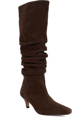 Dune London Womens Ladies Saunders - Ruched Suede Knee High Comma Heel Boots - Brown - Size UK 8