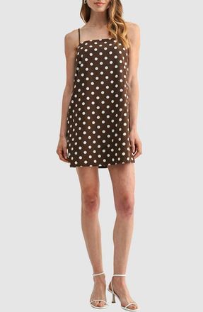 All in Favor Polka Dot Spaghetti Strap Shift Minidress in Brown Cream Dot at Nordstrom, Size X-Large
