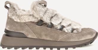 Brunello Cucinelli Suede and tech cotton Sneakers with shearling lining and monili detail Female 41