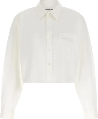 Alexander Wang Overhemden, Dames, Wit, S, Katoen, Geborduurd Logo Cropped Shirt