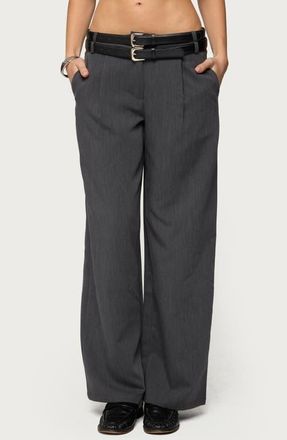 Edikted Andy Double Belt Low Rise Straight Leg Pants in Gray-Melange at Nordstrom, Size X-Large