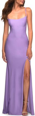 La Femme Long Prom Dress in Luxurious Jersey with Slit in Periwinkle at Nordstrom, Size 00