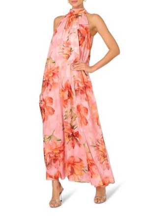 Adrianna Papell Halter Trapeze Gown in Pink Multi at Nordstrom, Size 4