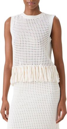 Akris Fringe Hem Mesh Knit Cotton Shell in Cream at Nordstrom, Size 6