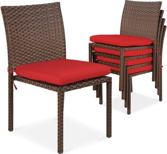 Best Choice Products Set of 4 Stackable Outdoor Patio Wicker Chairs w/ Cushions, UV-Resistant Finish
