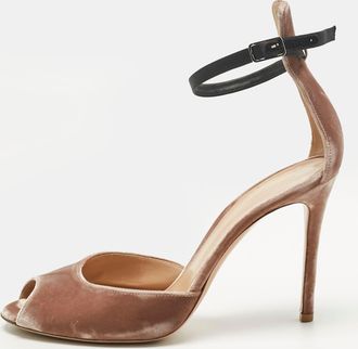 Gianvito Rossi Beige Velvet Peep Toe Ankle Strap Pumps
