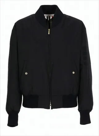 Thom Browne Padded Black Bomber Jacket With Gold Zipper And Ribbed Details