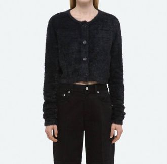 Helmut Lang Cropped Eyelash Knit Cardigan In Black