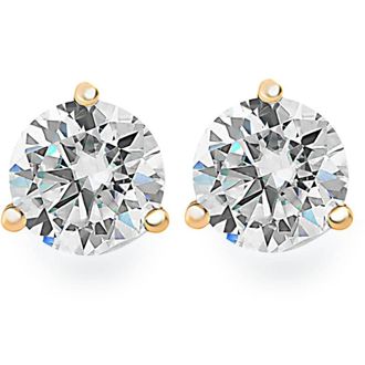 Pompeii3 1.50Ct TW Round Diamond Martini Studs 3-Prong 14k Gold Lab Grown