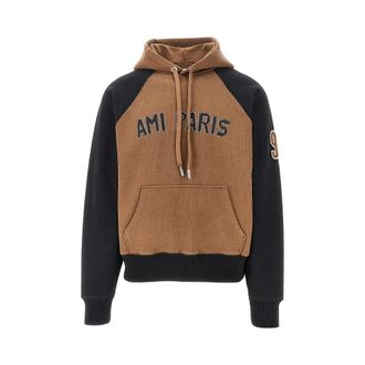 Ami Two-tone hoodie with logo patch Man XL