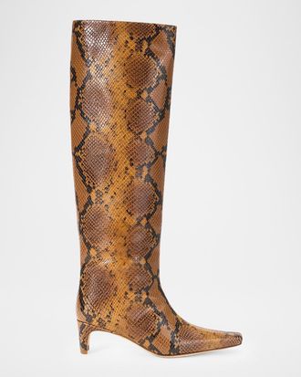 Staud Wally Snake-Embossed Leather Knee-High Boots