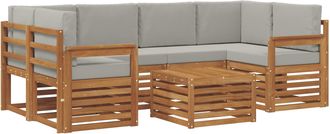 vidaXL Conjunto De Sof&aacute;s De Exterior 7 Uds. Natural Y Gris Claro Vidaxl