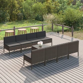 vidaXL Set De Muebles De Jard&iacute;n 9 Pzas Y Cojines Rat&aacute;n Sint&eacute;tico Gris Vidaxl