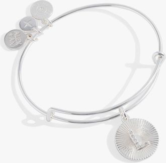 Alex and Ani Pave Starburst Texture Initial Bangle Bracelet in Silver - L at Nordstrom