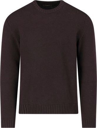 Zanone Brown Virgin Wool Ribbed Crewneck Sweater