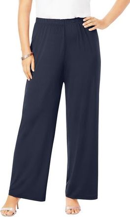 Roaman's Ultrasmooth Fabric Wide Leg Pant in Navy at Nordstrom, Size Small