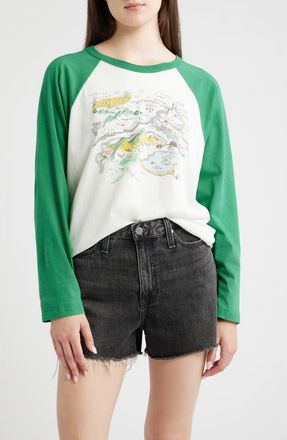 Daydreamer Map of Nowhere Oversized Raglan Graphic Tee in Green Briar Combo at Nordstrom, Size X-Large
