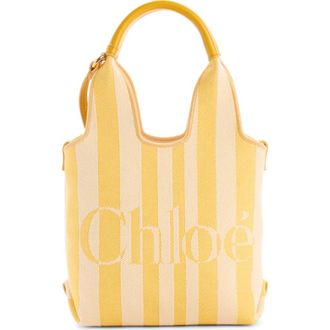 Chlo&eacute; Mini Stripy Jacquard Stripe Crossbody Tote in Radiant Yellow at Nordstrom