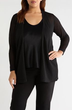 Anne Klein Open Front Cardigan in Anne Black at Nordstrom, Size 0X