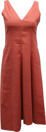 Theory Slip V-neck Midi Dress in Red Orange Linen