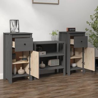 Berkfield Home Sideboards 2 pcs Grey 40x35x80 cm Solid Wood Pine | Size: 40 x 35 x 80 cm