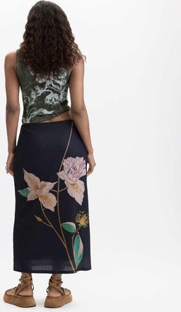 Desigual Gonna lunga nera con stampa-Nero