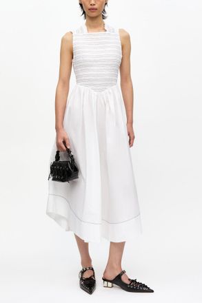 Ganni White Washed Stretch Cotton Smock Midi Dress - Size 38