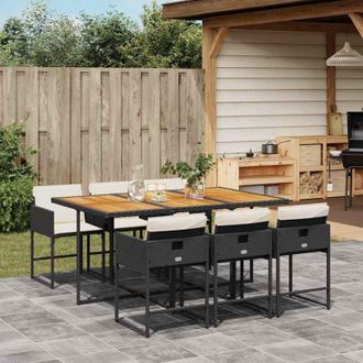 vidaXL Set De Comedor De Jard&iacute;n 7 Pzas Y Cojines Rat&aacute;n Sint&eacute;tico Negro Vidaxl