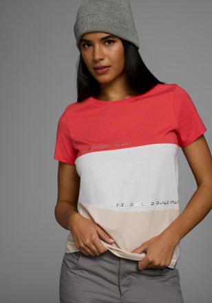 Kangaroos T-Shirt KANGAROOS, Damen, Gr. 32/34, rot (rot, wei&szlig;, beige), Single Jersey, Obermaterial: 100% Baumwolle, bedruckt, figurumspielend h&uuml;ftlang, Rundhals