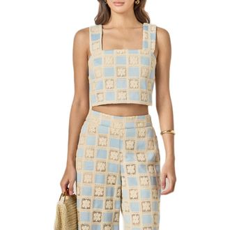 English Factory Crochet Inset Crop Top in Powder Blue at Nordstrom, Size X-Small