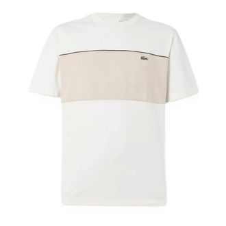 Lacoste T-Shirts, male, White, Size: XL Color Block Cotton T-shirt