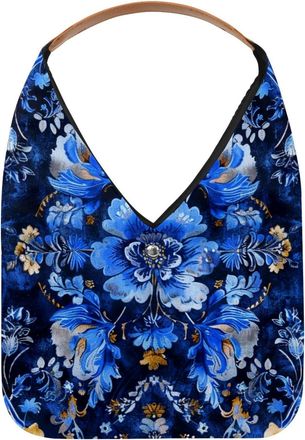 Generic Vintage Ethnic Boho Floral Blue (1) Reusable Lightweight Grocery Bags - Foldable Into Compact Pouch, Washable & Sturdy, Multipurpose for Shopping and 