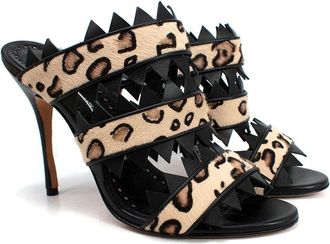 Manolo Blahnik Black Leopard Print Calf Hair Heeled Mules Size 36