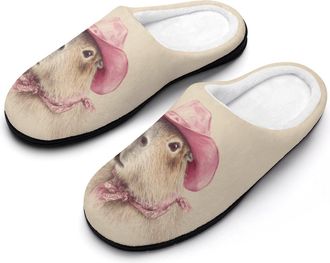 Generic Cute Capybara Wearing Hat Mens Slippers Memory Foam Winter Warm Sandals Slip On House Shoes Size 7-14