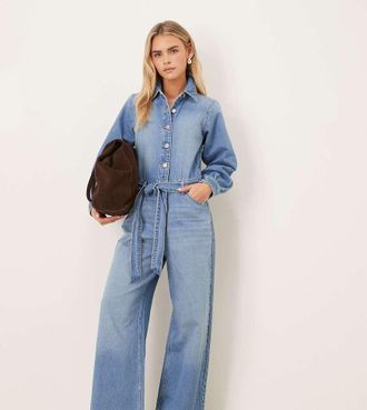 Nobody's Child Tuta jumpsuit in denim blu con maniche a campana